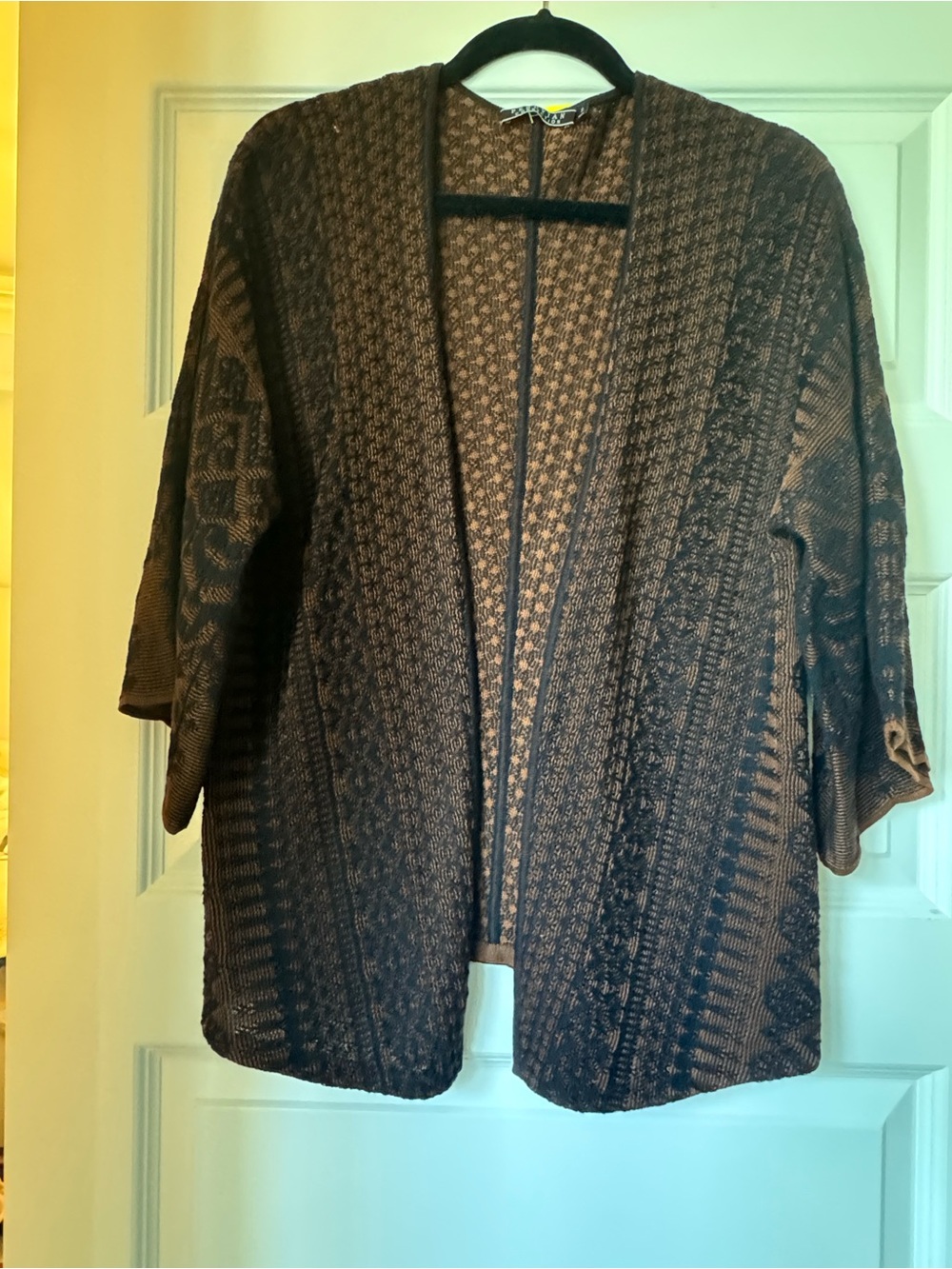 Peruvian Connection Brown Open-Front Textured Knit Cardigan